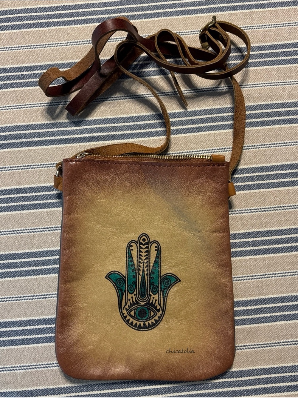 Hand-Painted Hamsa Chicatolia Leather Crossbody